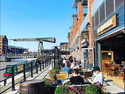 Discover nearby Gloucester Quays. Have a bite and watch the narrowboats go by!